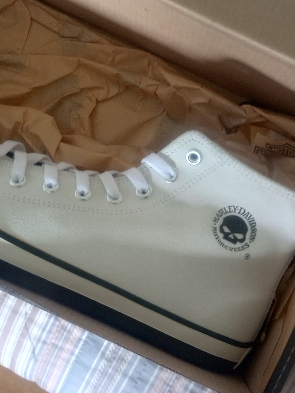 Harley-Davidson White High-Top Canvas Sneakers with Black Trim